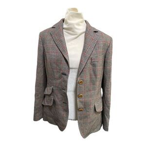 Brooks Brothers | Saxxon  Women’s Houndstooth Plaid Blue Wool Silk Blazer | 10
